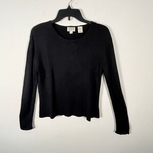 Ann Taylor LOFT Sweater Women Large Black 100% Silk Crewneck Long Sleeve